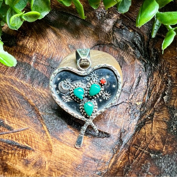 925 Sterling Silver Heart Snake Cactus Pendant Southwest Desert Boho - Picture 4 of 14